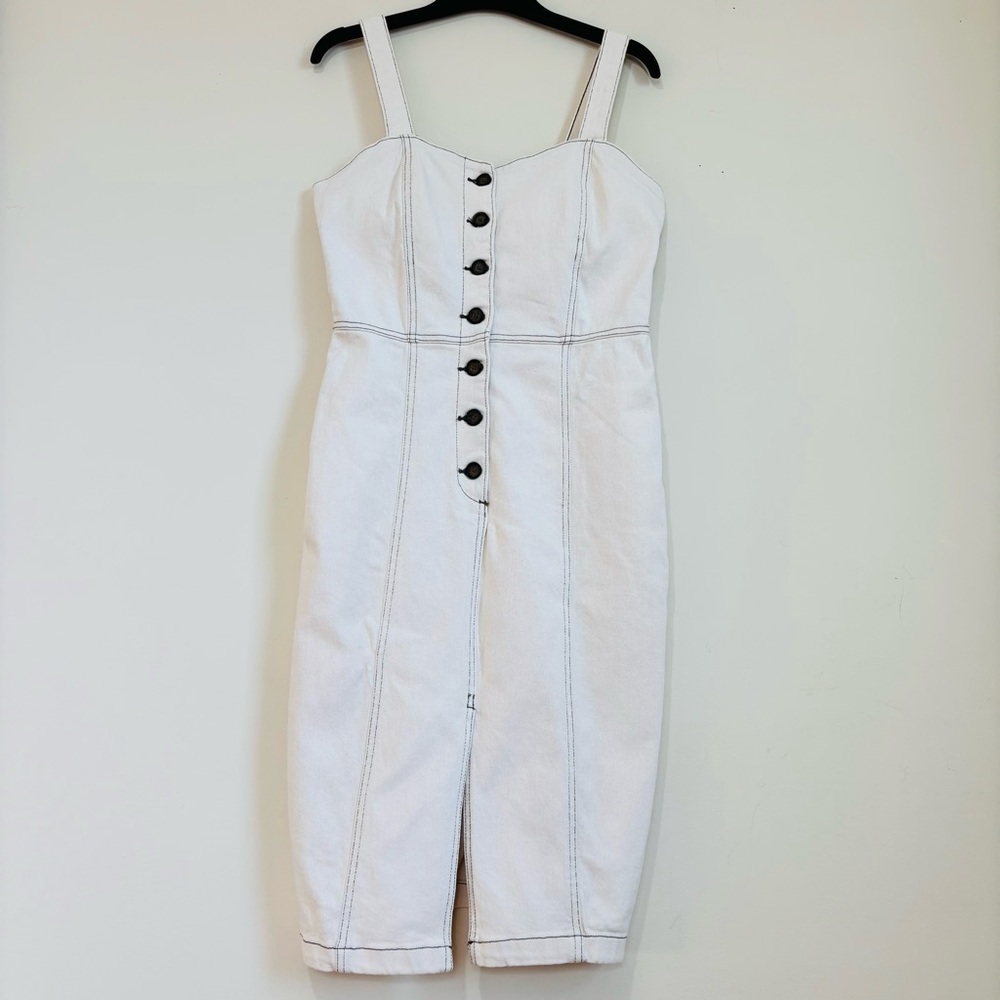 Zara Bodycon Overall Sleeveless corset Black Button Front Off White Denim Dress - Picture 2 of 16